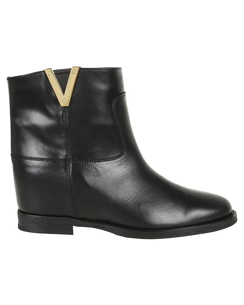 Via Roma 15 Stiefel Calfskin Ankle Boot With Decorative Gold-Tone Plaq schwarz Schwarz
