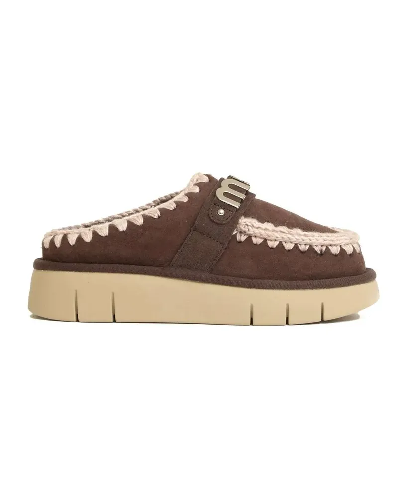 Mou Slipper & Pantoletten Bounce Clog With Metal Logo And Shearling Insole braun Braun