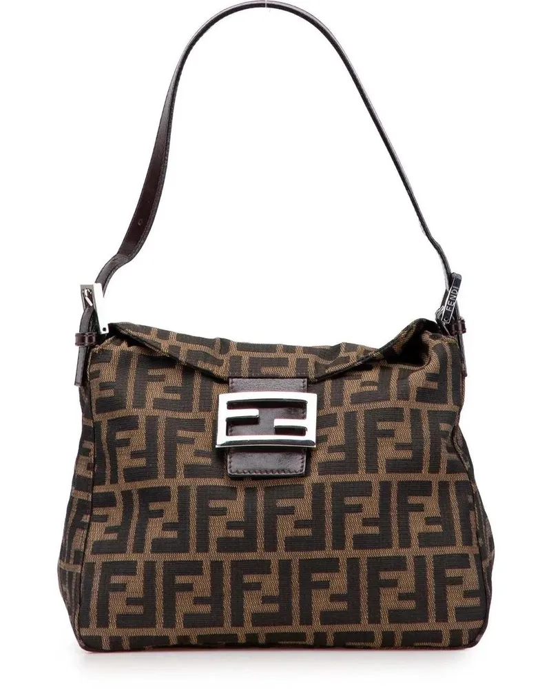 Fendi Hobo Bags Zucca Canvas Double Flap Shoulder Bag braun Braun