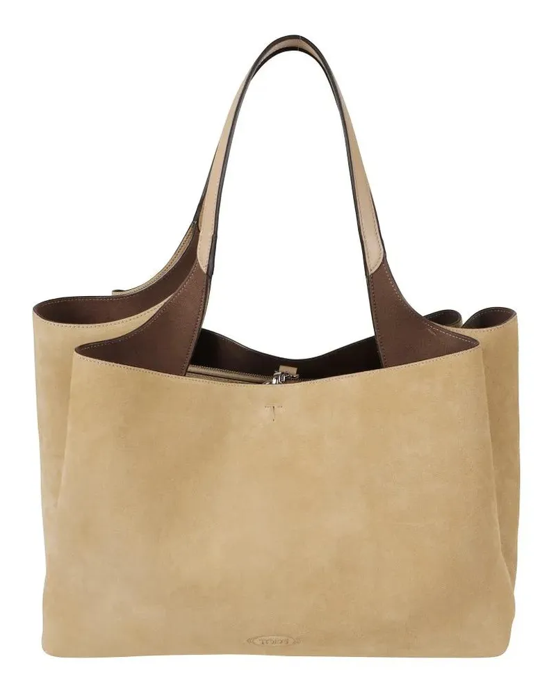 TOD'S Shopper & Totes Spacious Beige Suede Tote Bag With Contrasting Han beige Beige