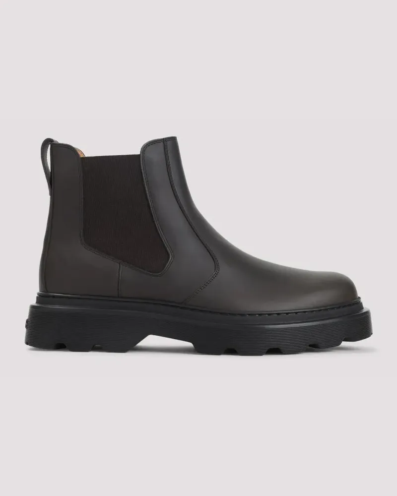 TOD'S Stiefel Black Leather Boots schwarz Schwarz