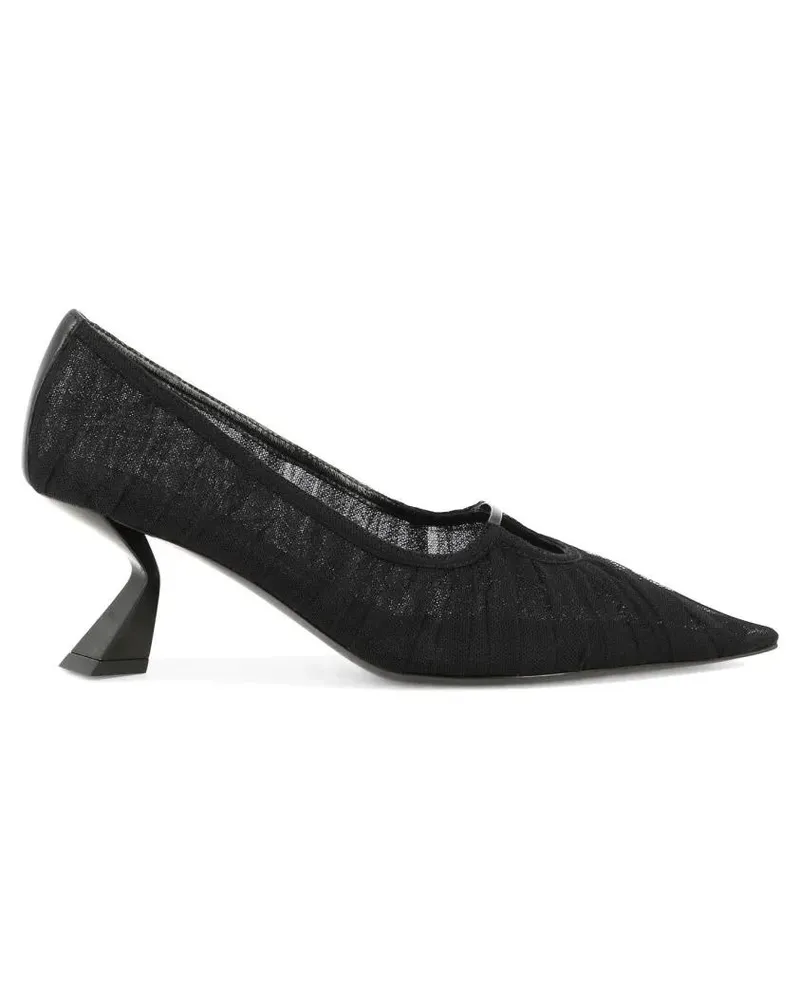 Nensi Dojaka Hohe Schuhe Black Tulle Pumps With Angular Heel And Leather Ac schwarz Schwarz