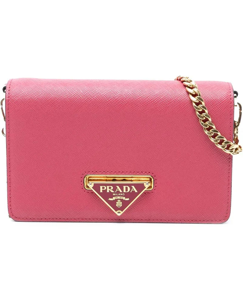 Prada Hobo Bags Saffiano Lux Flip Lock Wallet on Chain rosa Gold
