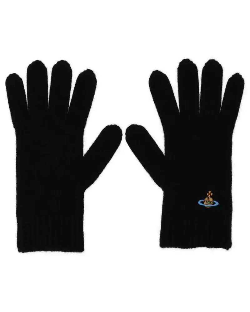 Vivienne Westwood Handschuhe Ribbed Cashmere Gloves With Embroidered Emblem schwarz Schwarz