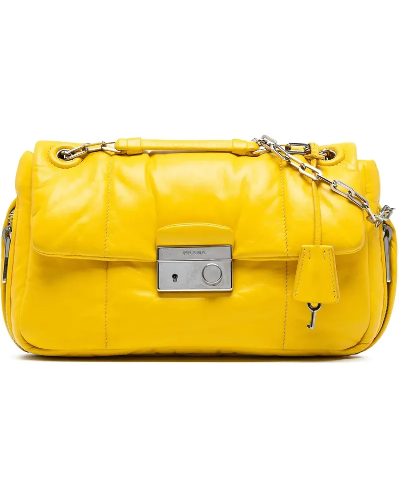 Prada Hobo Bags Nappa Bomber Sound Lock Chain Flap gelb Gelb