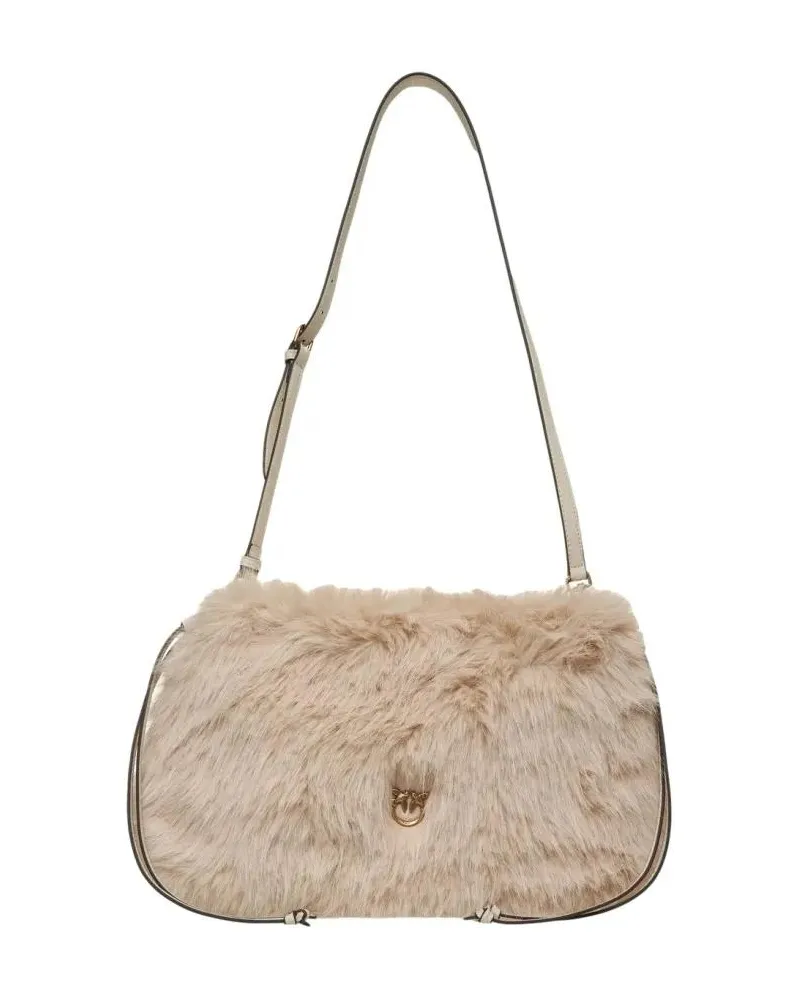Pinko Hobo Bags Plush Faux Fur Shoulder Bag With Adjustable Strap beige Beige
