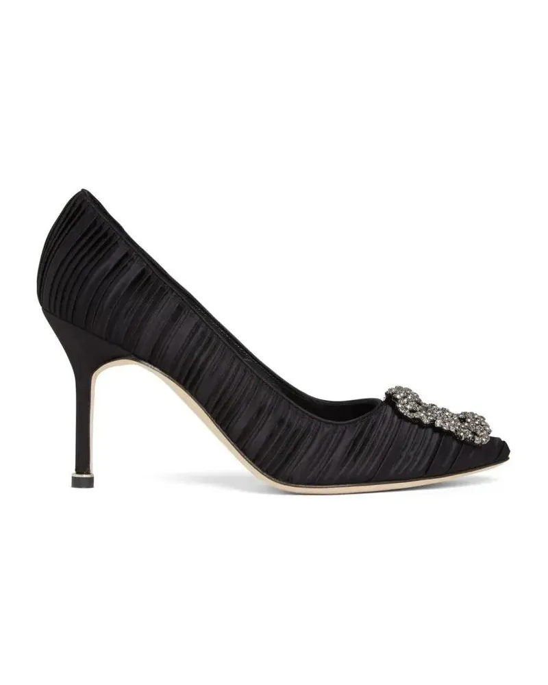 Manolo Blahnik Hohe Schuhe Hangisi 90 Pleated Satin Pumps schwarz Schwarz