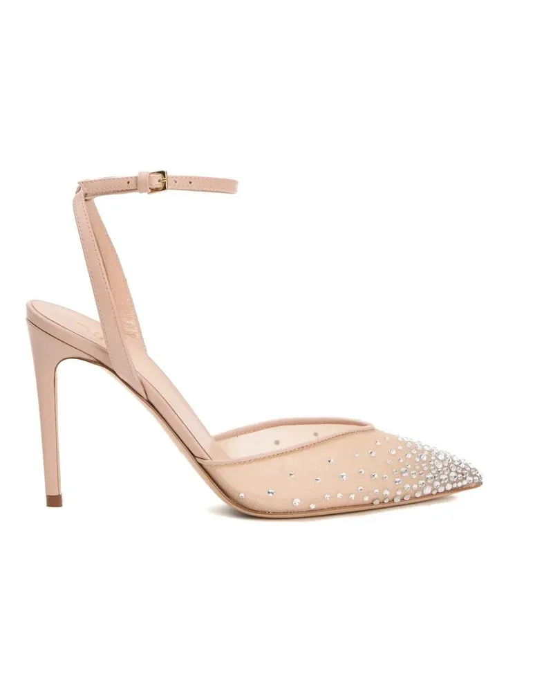 NINALILOU Hohe Schuhe Ankle Strap Mesh Rhinestone Heel 90 Mm Slingback beige Beige