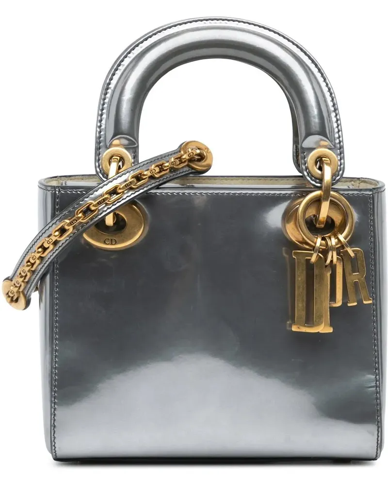 Dior Hobo Bags 2018 Mini Metallic Glazed Calfskin Lady Dior silberfarben 