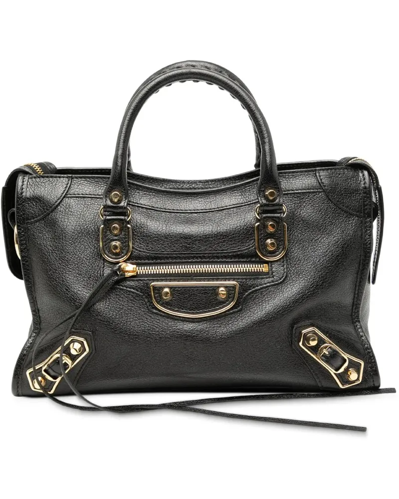 Balenciaga Hobo Bags Small Chevre Motocross Classic Metallic Edge City schwarz Schwarz