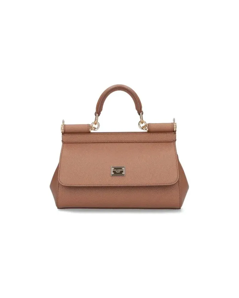 Dolce & Gabbana Hobo Bags Structured Brown Leather Handbag With Detachable S braun Braun