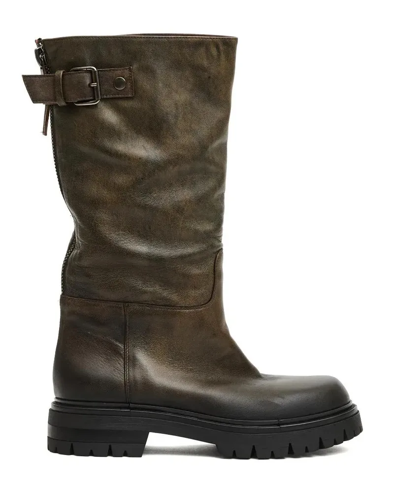 Elena Iachi Stiefel Mid-Calf Aged Leather Boots With Chunky Lug Sole braun Braun
