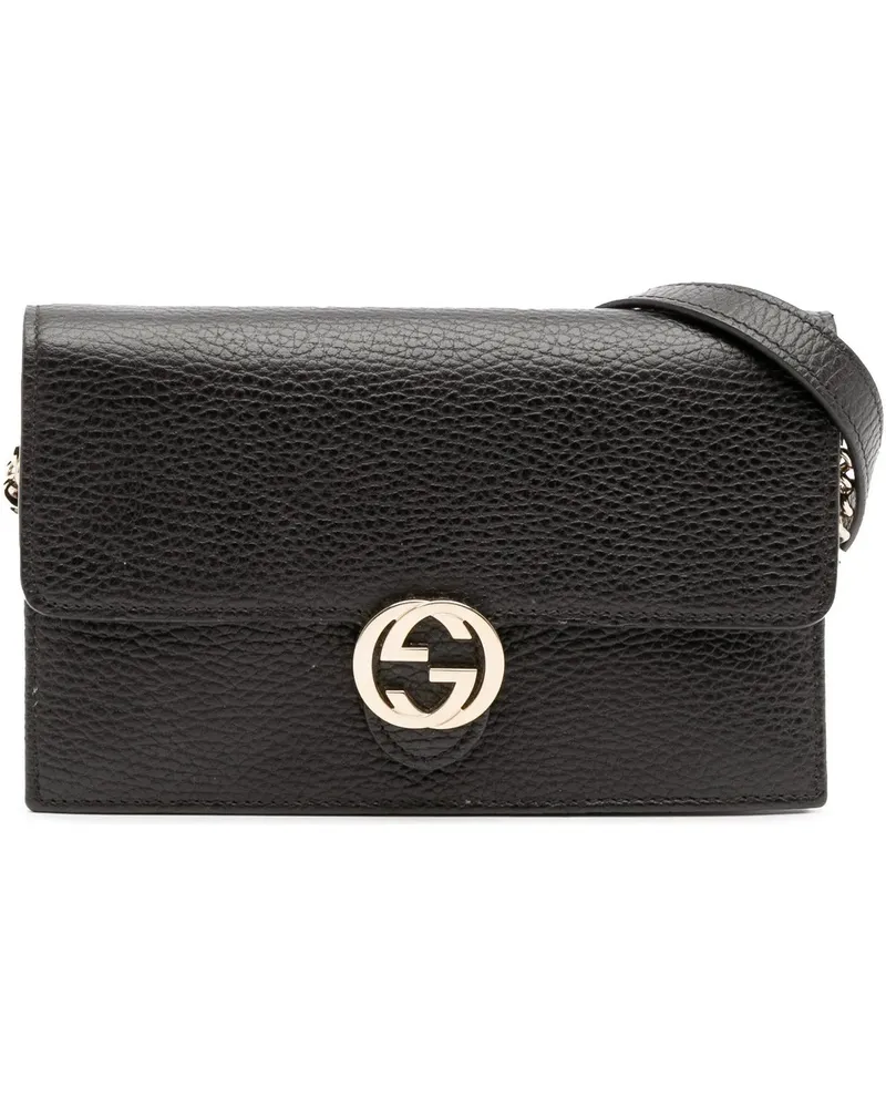 Gucci Hobo Bags Leather Interlocking G Dollar Wallet on Chain schwarz Schwarz