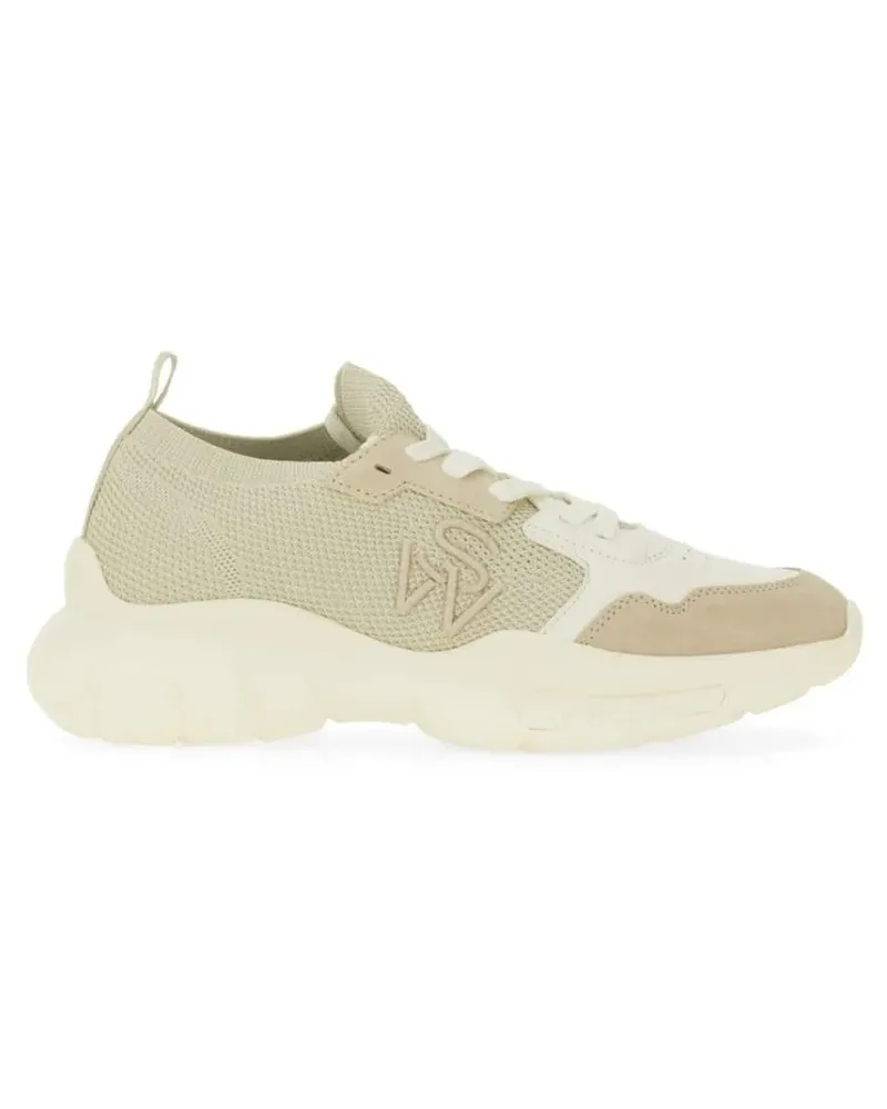 Stuart Weitzman Low-Top Sneaker Textured Mesh And Leather Sneakers With Chunky Sol weiß Weiß