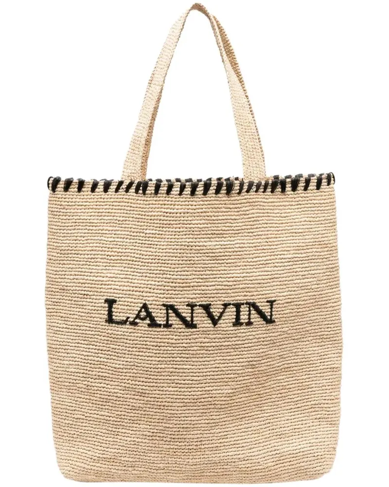 Lanvin Crossbody Bags Embroidered Logo Raffia Tote Bag beige Beige