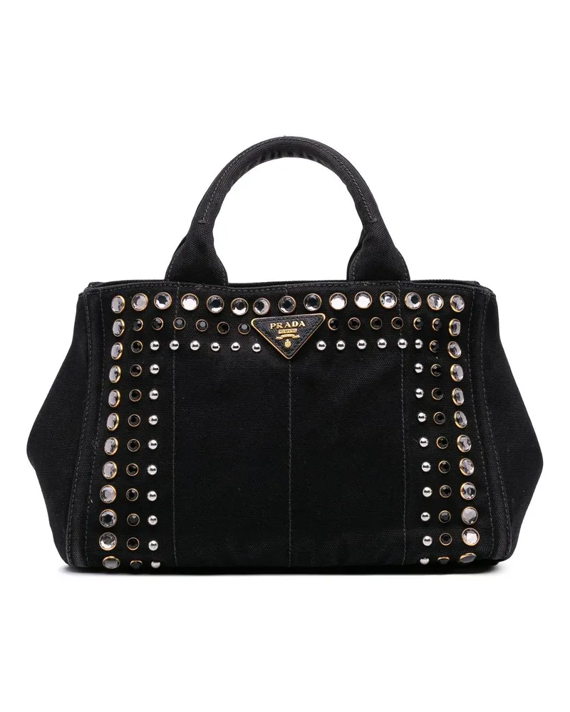 Prada Hobo Bags Small Canvas Canapa Bijoux Satchel schwarz Schwarz