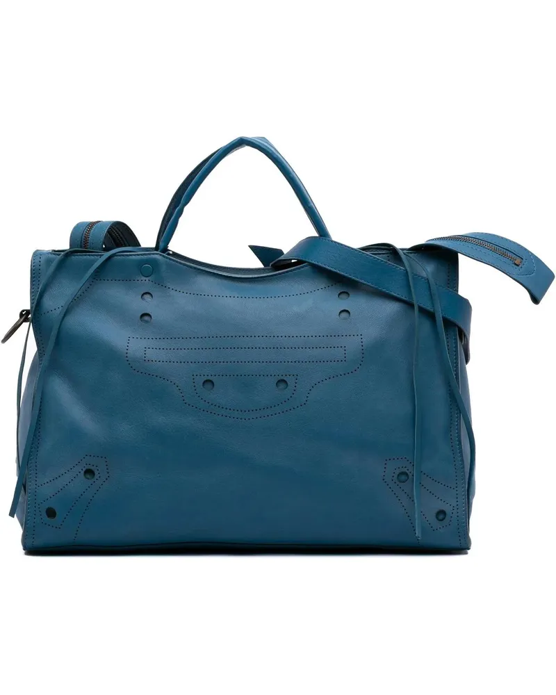 Balenciaga Hobo Bags Leather Motocross Blackout City Satchel blau Blau