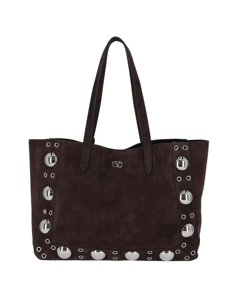 Valentino Garavani Shopper & Totes Medium Suede Tote Bag With Metallic Studs braun Braun
