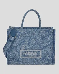 Versace Totes Large Jacquard Shopper Bag - Canvas - Blue Blau