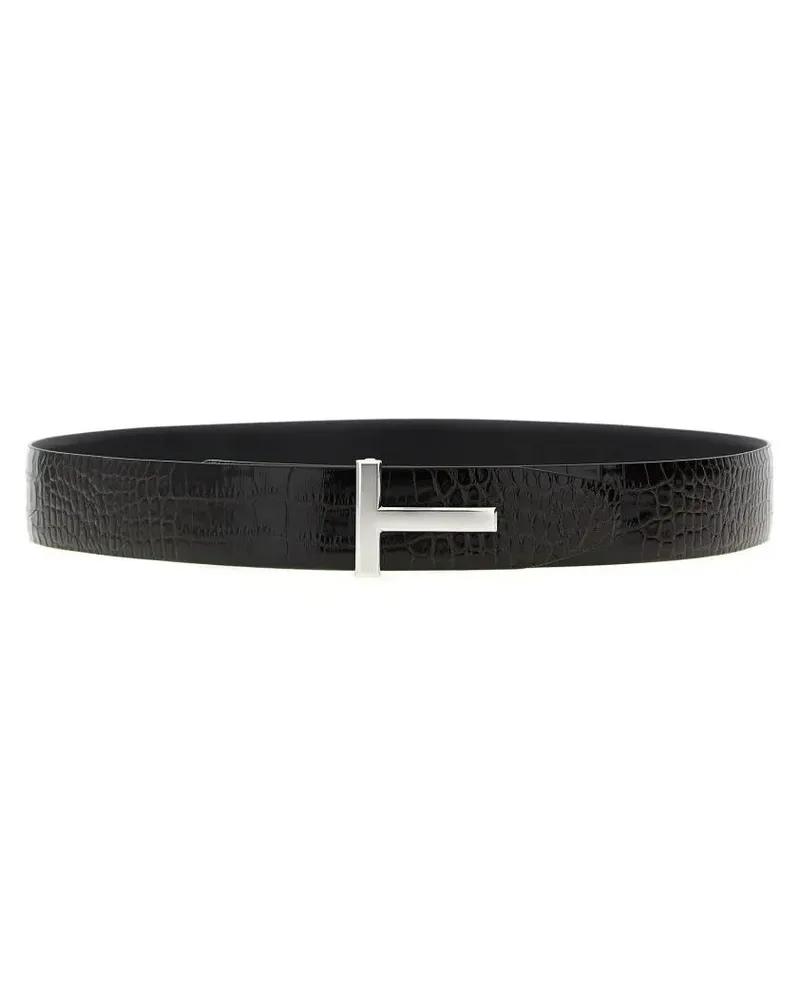 Tom Ford Gürtel Reversible Crocodile Leather Belt schwarz Schwarz