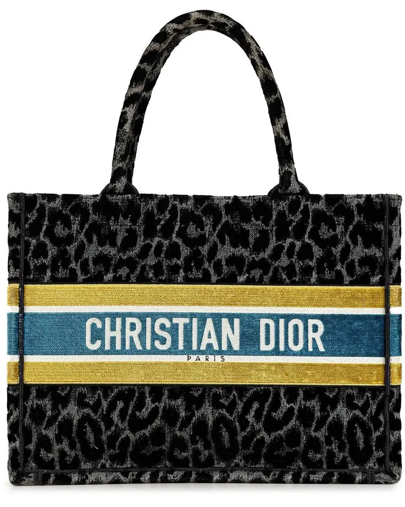 Dior Shopper 2021 Mizza Medium Embroidered Canvas Leopard Book schwarz Schwarz