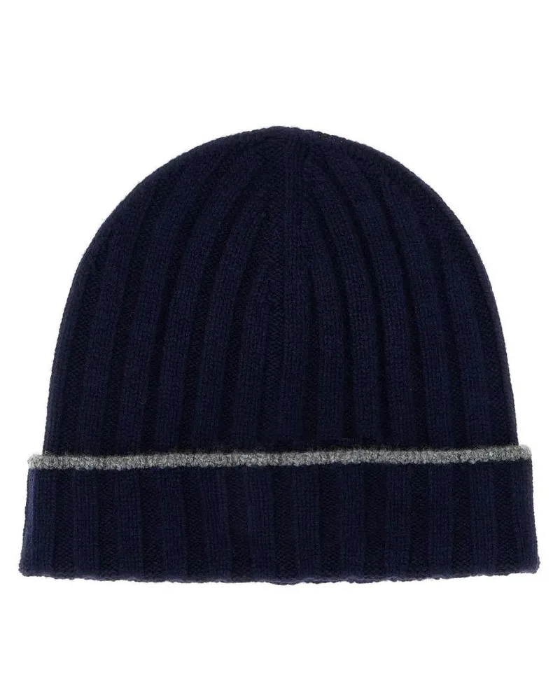 Brunello Cucinelli Caps & Mützen Cashmere Turn-Up Beanie blau Blau