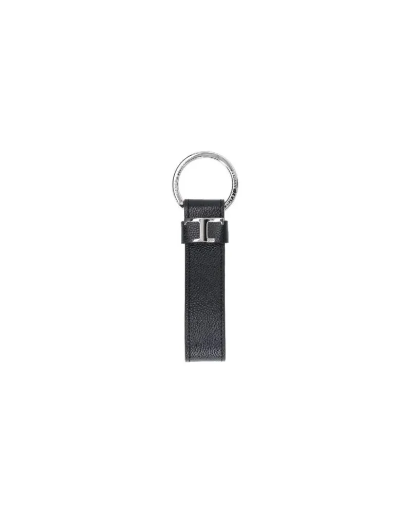 TOD'S Schlüssel- & Taschenanhänger Ostrich Print Black Calf Leather Keychain black Schwarz