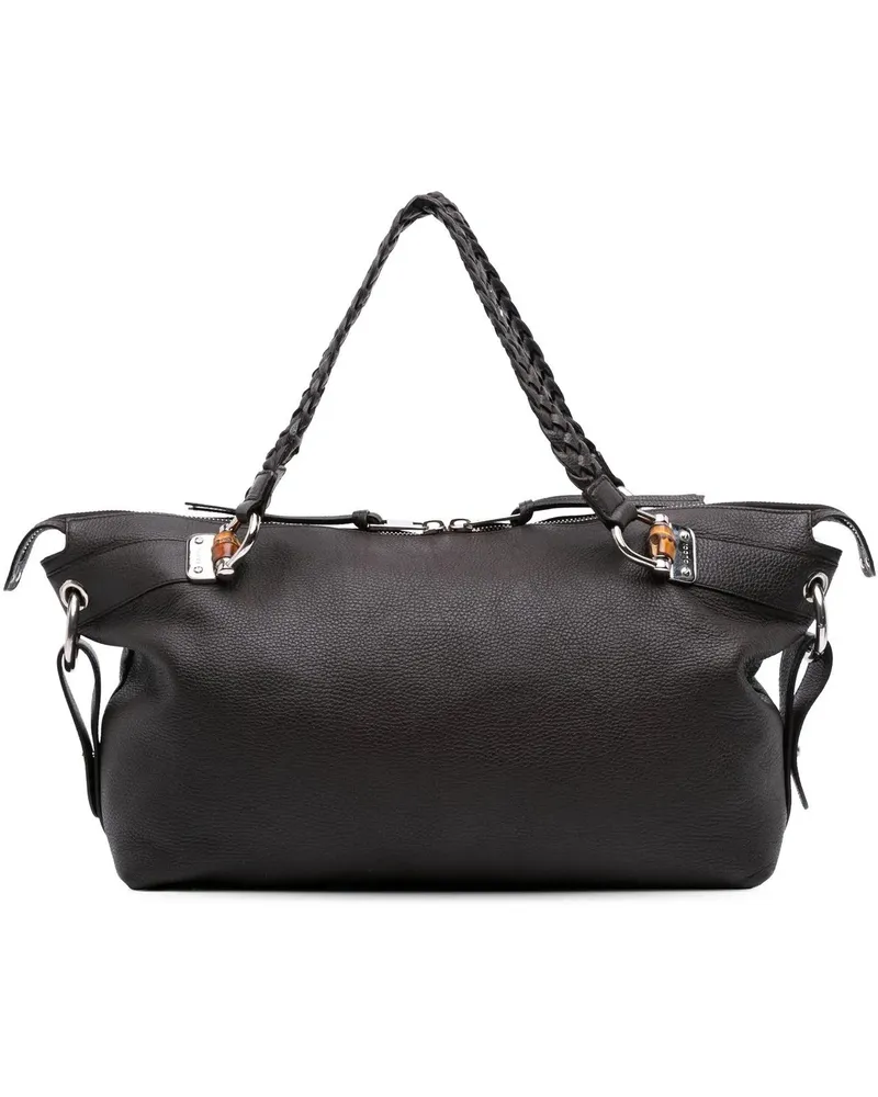 Gucci Shopper Large Pebbled Calfskin Bamboo Bar Tote braun Braun