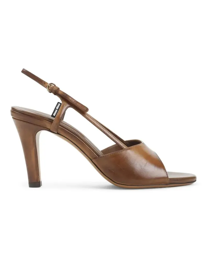 Miu Miu Sandalen Open-Toe Brown Calf Leather Sandals With T-Strap D braun Braun