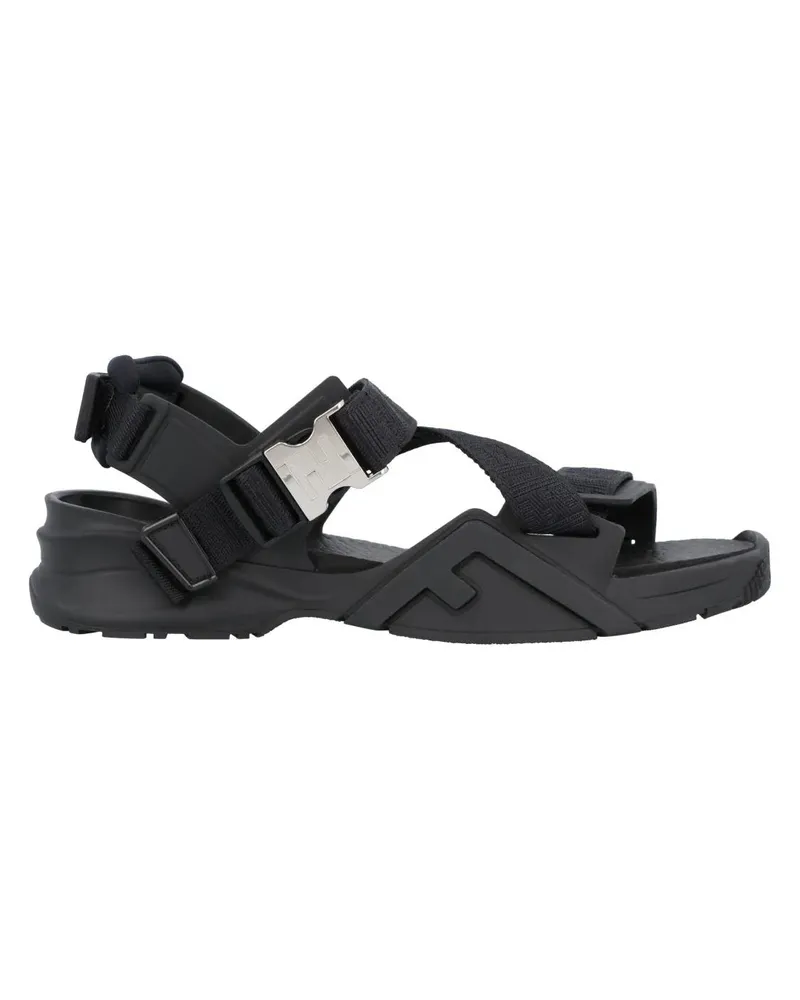 Fendi Loafer Black Rubber Sandals With Adjustable Straps schwarz Schwarz
