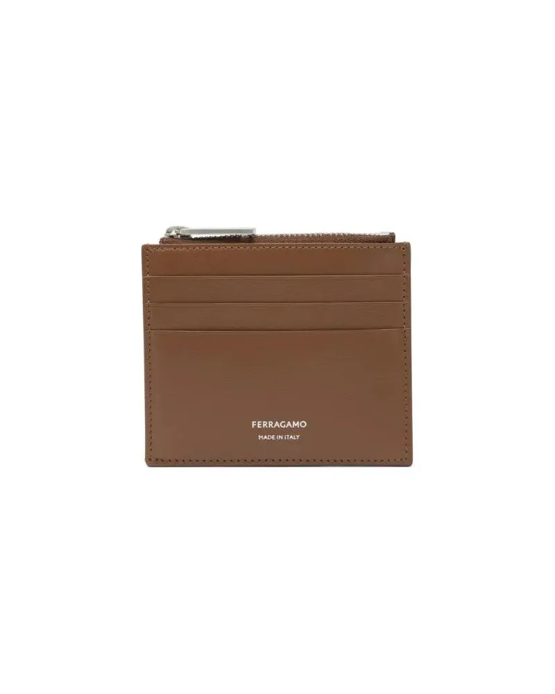 Ferragamo Portemonnaies Brown Calf Leather Wallet With Refined Finish braun Braun
