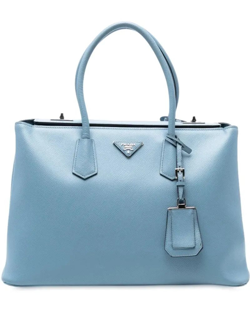 Prada Hobo Bags Saffiano Cuir Turnlock Twin Satchel blau Blau
