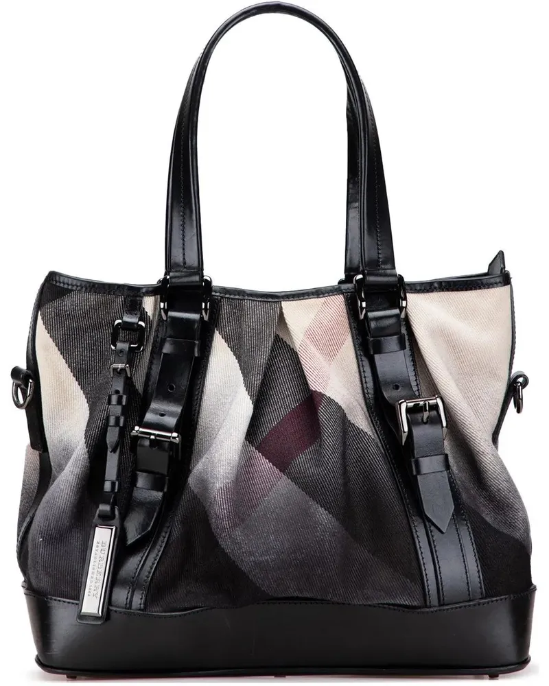 Burberry Hobo Bags Mega Check Canvas Lowry Satchel schwarz Schwarz