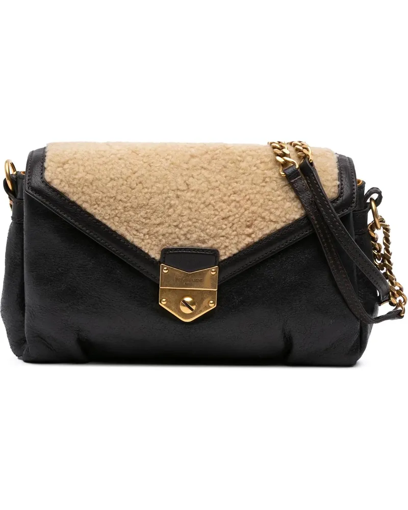 Saint Laurent Hobo Bags Shearling Trimmed Leather Sac Dandy Crossbody schwarz Schwarz