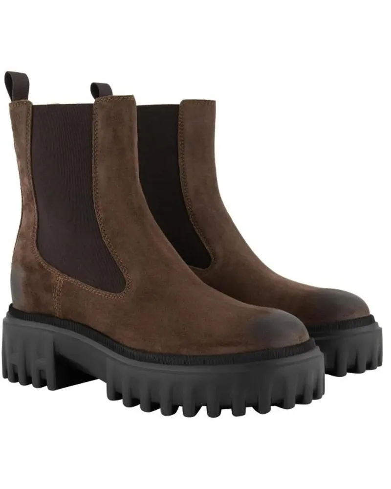 Hogan Stiefel Brown Suede Ankle Boots With Lug Sole braun Braun