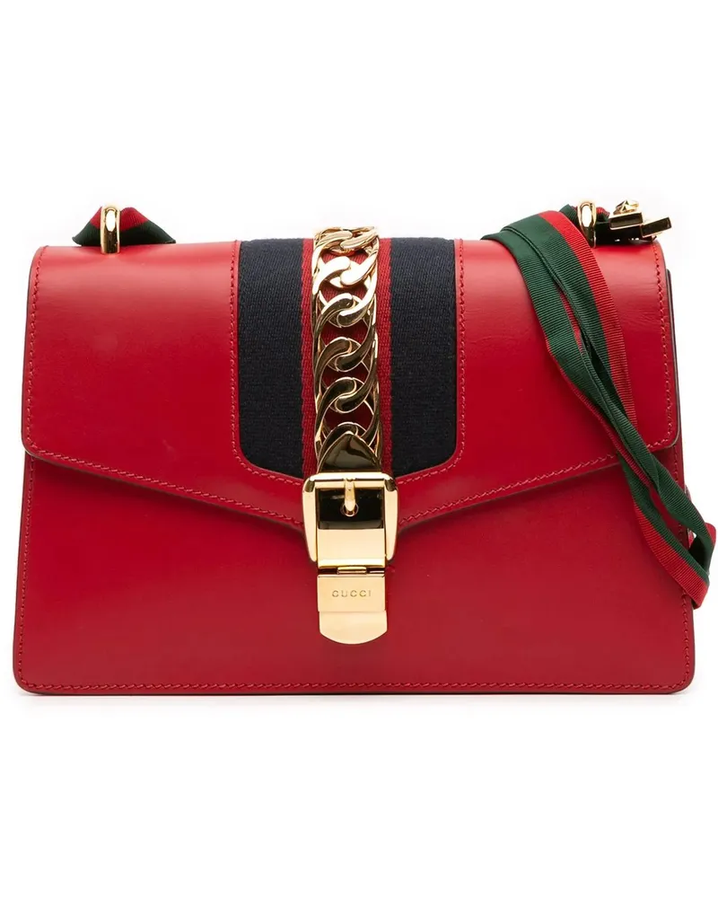 Gucci Hobo Bags Small Leather Sylvie Web Satchel rot Rot