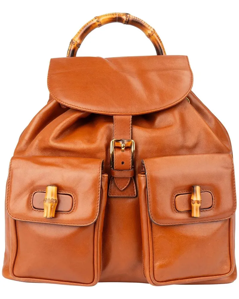 Gucci Crossbody Bags  Brown Leather Bamboo Backpack braun Braun