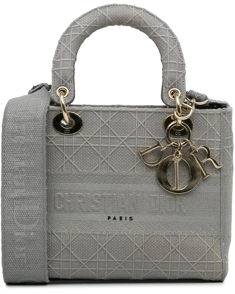 Dior Hobo Bags 2020 Medium Canvas Cannage Lady D Lite grau Grau