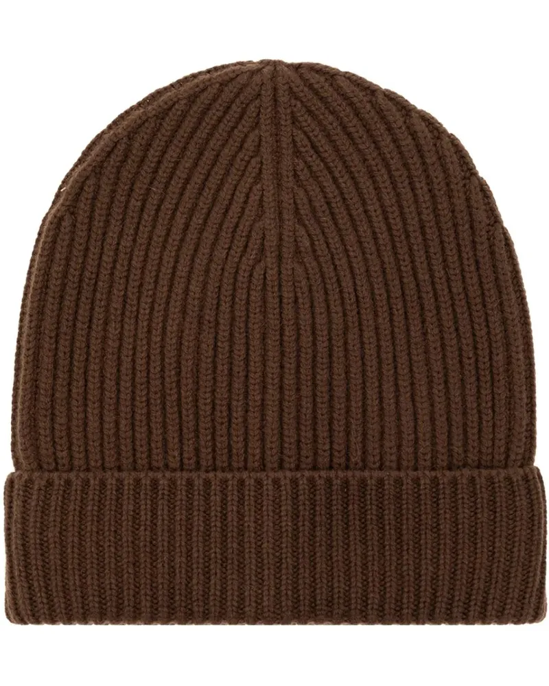 Dolce & Gabbana Caps & Mützen Ribbed Wool/Cashmere Beanie braun Braun