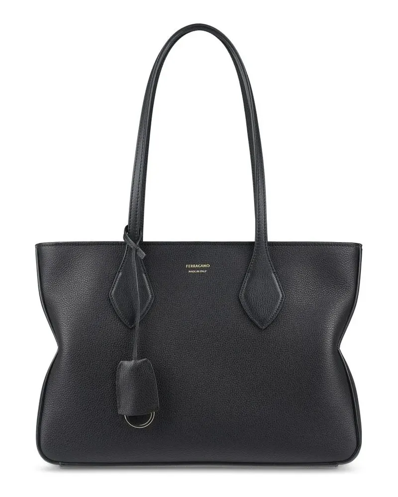 Ferragamo Crossbody Bags Structured Black Calfskin Handbag With Detachable schwarz Schwarz