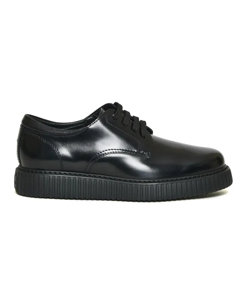Hogan Lace-Up Black Leather Shoes With Textured Sole schwarz Schwarz