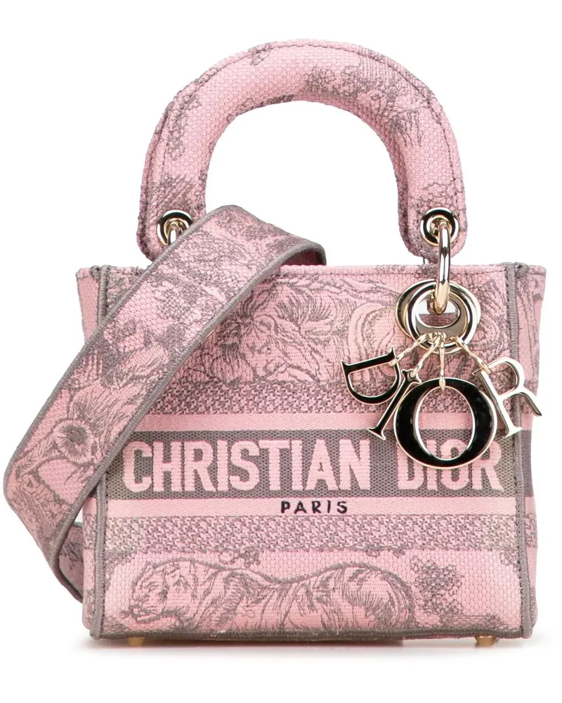 Dior Hobo Bags Mini Embroidered Canvas Toile De Jouy Lady D Lite rosa Gold