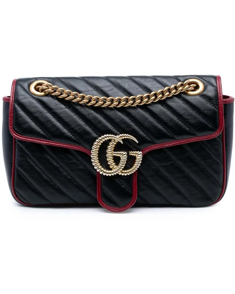 Gucci Hobo Bags Medium GG Marmont Matelasse Diagonal Leather Torch schwarz Schwarz