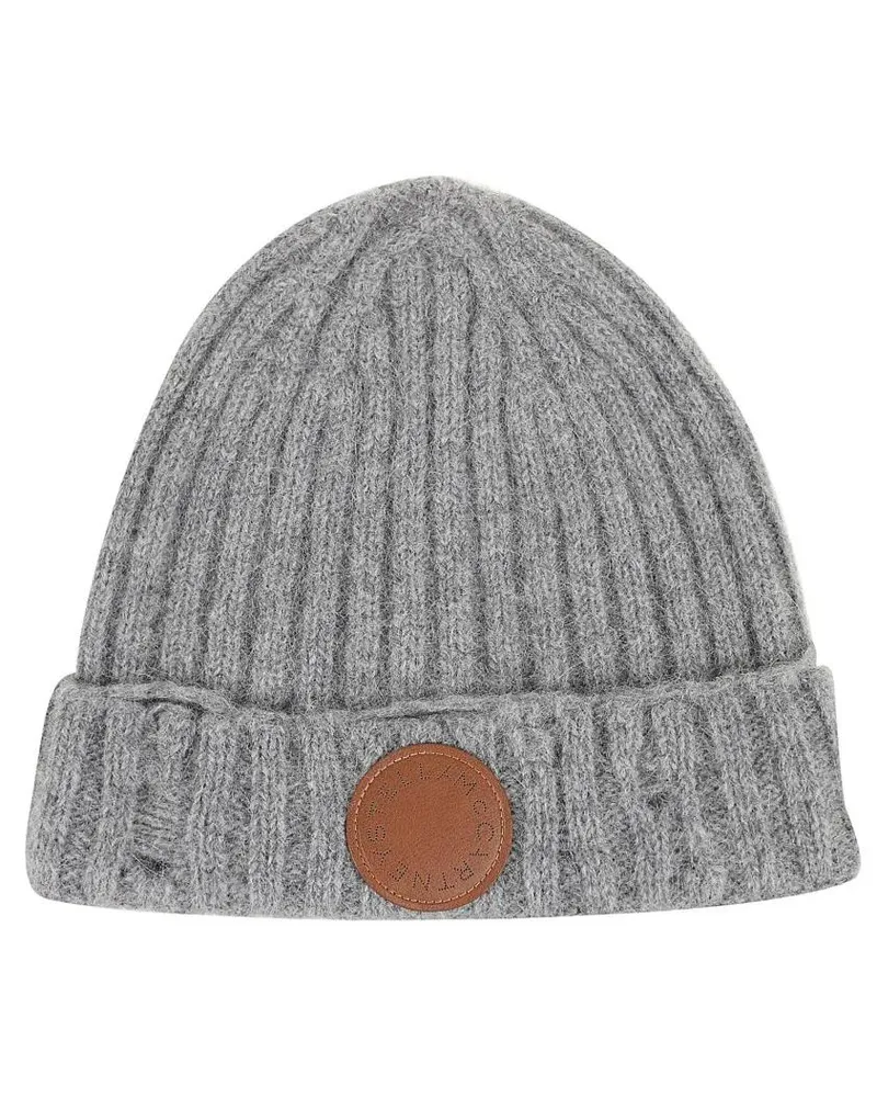 Stella McCartney Caps & Mützen Ribbed Alpaca Beanie With Logo Patch Detail grau Grau