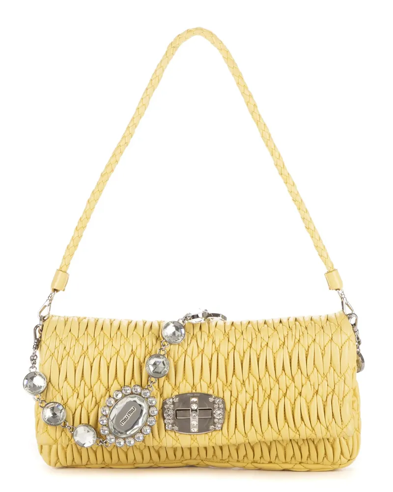 Miu Miu Crossbody Bags Iconic Crystal Cloqué Bag Medium gelb Gelb