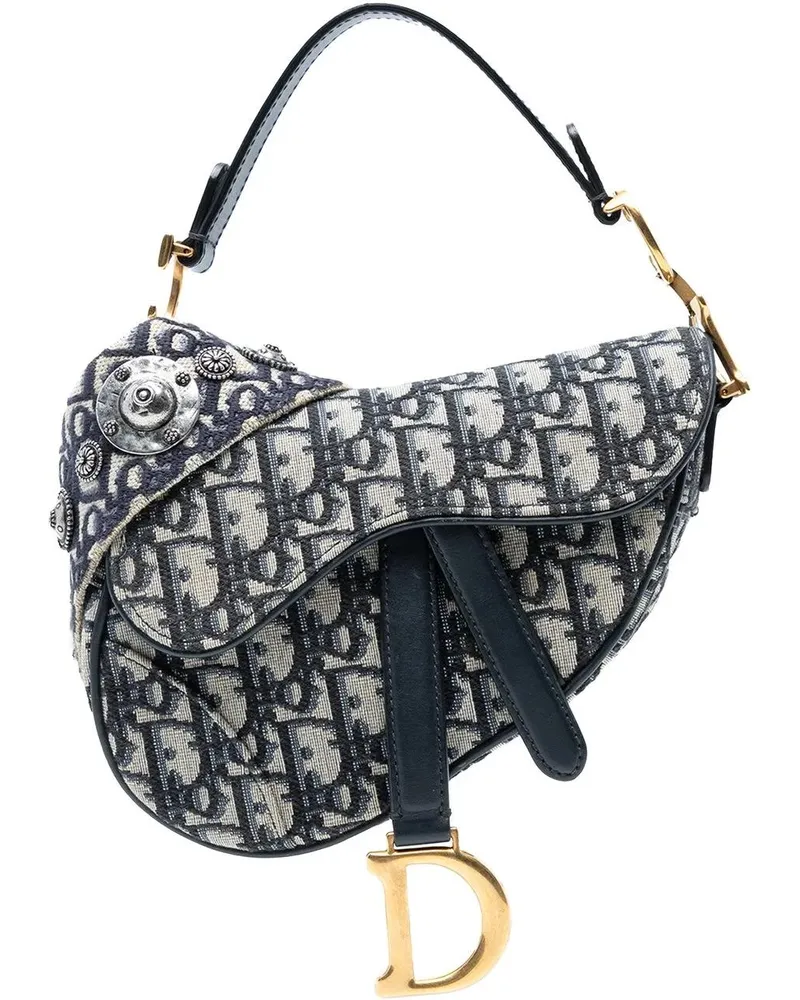 Dior Hobo Bags Mini Oblique Canvas Saddle Bag blau Blau