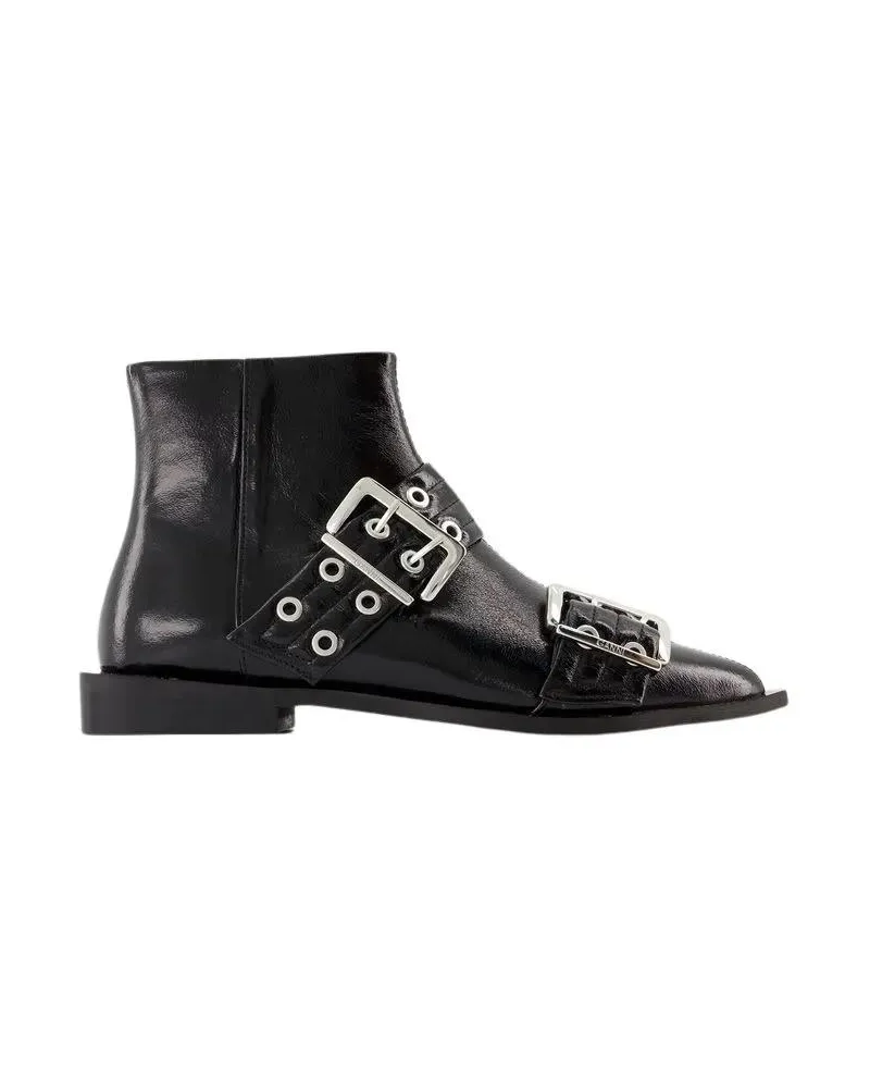 Ganni Boots & Stiefeletten Feminine Buckle Ankle Boots - Synthetic Leather Schwarz