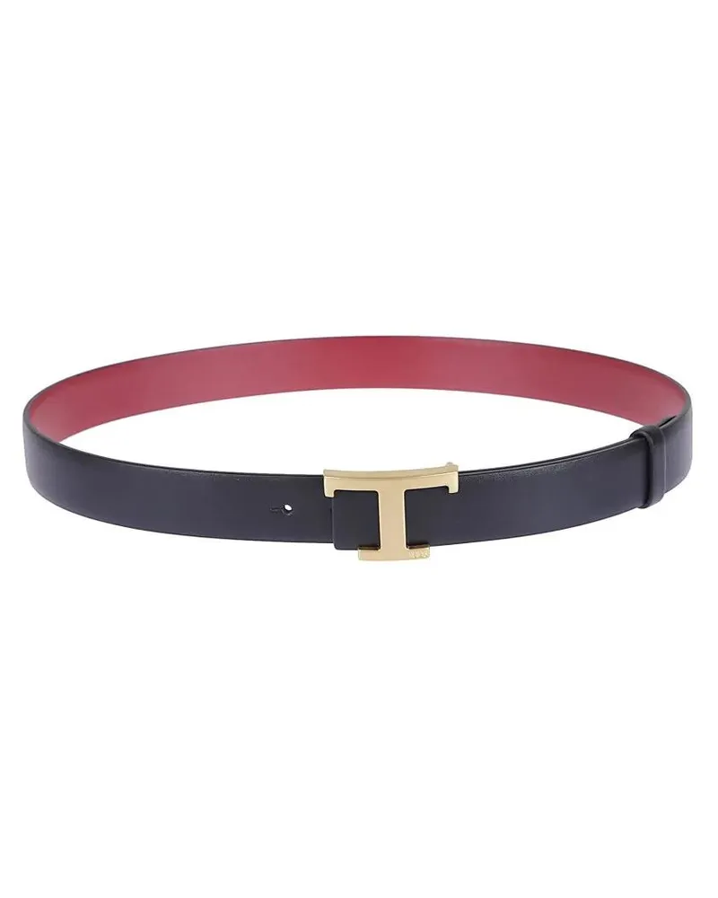 TOD'S Gürtel Merlot Leather Belt With Polished Gold-Tone T Buck grau Grau