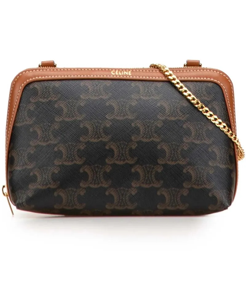 Celine Hobo Bags Triomphe Coated Canvas Clutch On Chain braun Braun