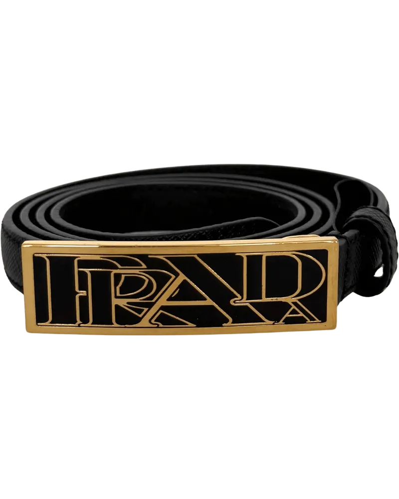 Prada Gürtel  belt, black with gold Prada buckle, 80cm / v rosa Gold